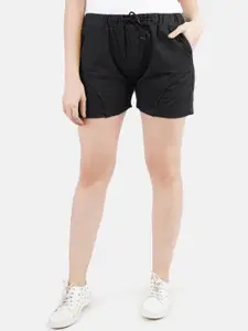 Indietoga Woman Black Skinny Fit High-Rise Cotton Outdoor Shorts