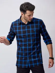 J Hampstead Men Black Classic Slim Fit Checked Cotton Casual Shirt