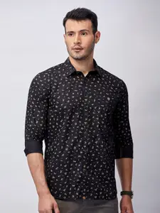 J Hampstead Men Black Classic Slim Fit Floral Printed Cotton Casual Shirt