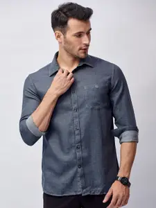 J Hampstead Men Charcoal Classic Slim Fit Cotton Casual Shirt