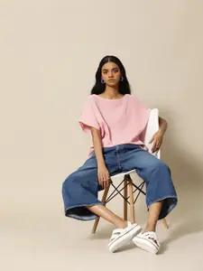 BOWER Pink Extended Sleeves Solid Cotton Top