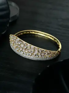 Priyaasi Women Gold-Toned & White Brass American Diamond Gold-Plated Bangle-Style Bracelet