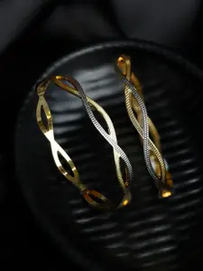 Priyaasi Set of 2 Gold & Silver-Toned  Dual Toned Wavy Patterned Bangles