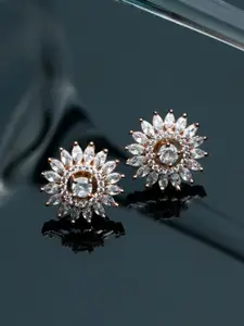 Priyaasi Rose Gold Contemporary Blooming Flower Studs Earrings