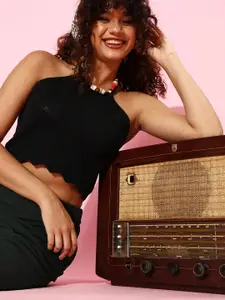 Roadster Classy Black Solid New Neckline Top