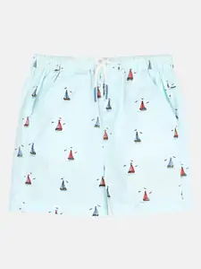 Beebay Boys Turquoise Blue & Red Printed Cotton Shorts