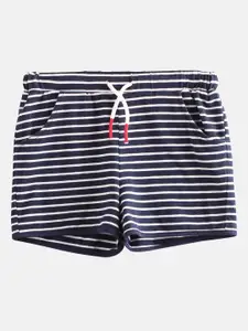 Beebay Girls Navy Blue & White Striped Cotton Shorts