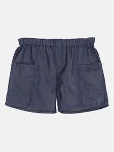 Beebay Girls Blue Washed Cotton Denim Shorts