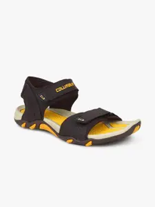 Columbus Men Brown & Yellow Textured Comfort Sandals