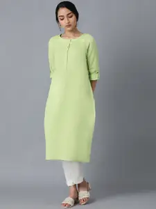 W Women Lime Green Thread Work Kurta