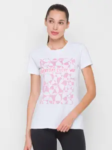 Globus Women White & Pink Typography Printed T-shirt