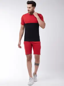 GRITSTONES Men Red & Black Colourblocked Regular Fit T-shirt with Shorts