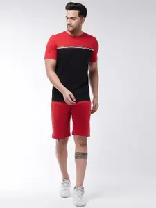 GRITSTONES Men Red & Black Colourblocked T-shirt with Shorts