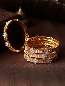 Rubans Set Of 4 24K Gold-Plated Stone Studded & Mirror Bangles