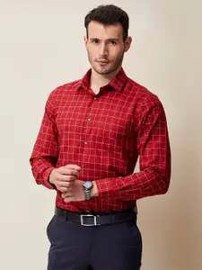 J Hampstead Men Red Cotton Slim Fit Grid Tattersall Checks Checked Formal Shirt