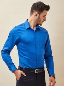 J Hampstead Men Blue Classic Slim Fit Cotton Formal Shirt