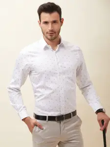 J Hampstead Men White Classic Slim Fit Printed Formal Shirt