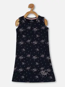 Sweet Dreams Girls Navy Blue Printed Pure Cotton Nightdress
