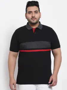 Kalt Men Plus Size Black & Red Striped Polo Collar T-shirt