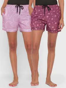 FashionRack Women Pack of 2 Printed Cotton Lounge Shorts