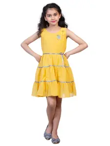 Nottie Planet Girls Mustard Yellow Fit & Flare Dress