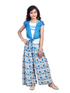 Nottie Planet Girls Blue & White Printed Top with Palazzo