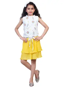 Nottie Planet Girls Yellow & White Striped Top with Skirt