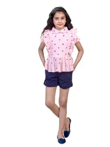 Nottie Planet Girls Pink & Navy Blue Top With Solid Trouser