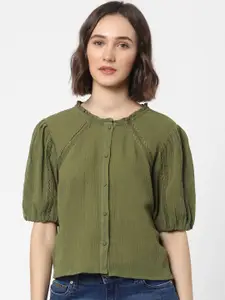 ONLY Olive Green Cotton Shirt Style Top