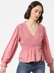 ONLY Women Pink Wrap Top
