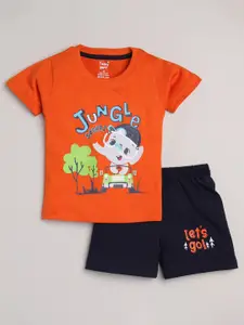 Toonyport Boys Orange & Navy Blue Printed T-shirt & Shorts