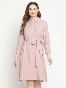 Madame Pink Solid Shirt Dress