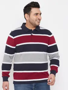 AUSTIVO Men Plus Size Multicoloured Striped Regular-Fit Polo Collar T-shirt
