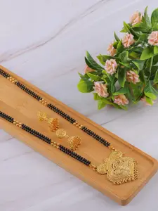 Brandsoon Gold-Plated & Black Beaded Mangalsutra With Earring