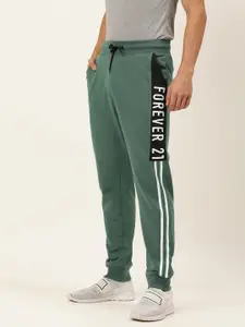 FOREVER 21 Blue Brand Logo Printed Active Sport Joggers Track Pant With Side Stripes