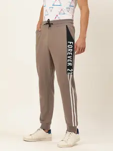 FOREVER 21 Brown Solid Active Sport Joggers Track Pant With Brand Logo Printed Sides