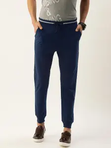 FOREVER 21 Men Blue Solid Mid-Rise Joggers Trousers