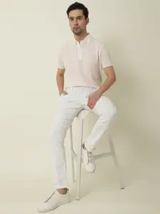 RARE RABBIT Men Pink Polo Collar Pure Cotton Slim Fit T-shirt