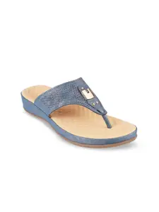 Mochi Blue Textured Wedge Heels with Laser Cuts