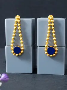 Golden Peacock Navy Blue Stone-Studded Contemporary Drop Earrings