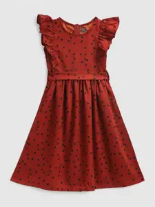 YK Maroon Polka Dots Printed A-Line Dress