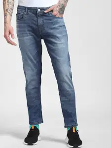 Jack & Jones Men Blue Solid Skinny Fit Low-Rise Mildly Distressed Heavy Fade Jeans