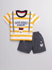 Nottie Planet Boys Yellow & Grey Printed T-shirt with Shorts