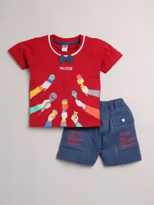 Nottie Planet Boys Red & Blue Printed Pure Cotton T-Shirt & Shorts