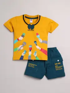 Nottie Planet Boys Mustard & Green Pure Cotton T-Shirt & Shorts