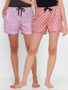 FashionRack Pack Of 2 Brown & Pink Printed Lounge Shorts