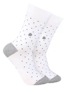Bonjour Men White & Grey Printed Calf Length Socks