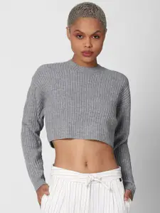 FOREVER 21 Grey Ribbed Crop Sweater