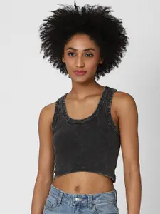 FOREVER 21 Women Grey Solid Cloud Wash Crop Cotton Tank Top