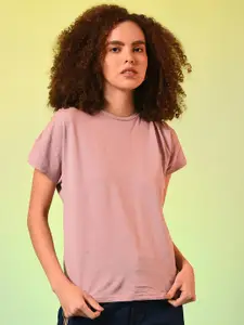 Campus Sutra Pink Extended Sleeves Regular Pure Cotton Top